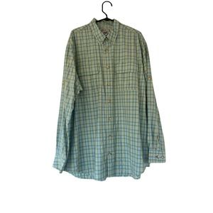 Duluth Trading Co Men's XLT Button-Front Shirt Green Blue Plaid Long Sleeve